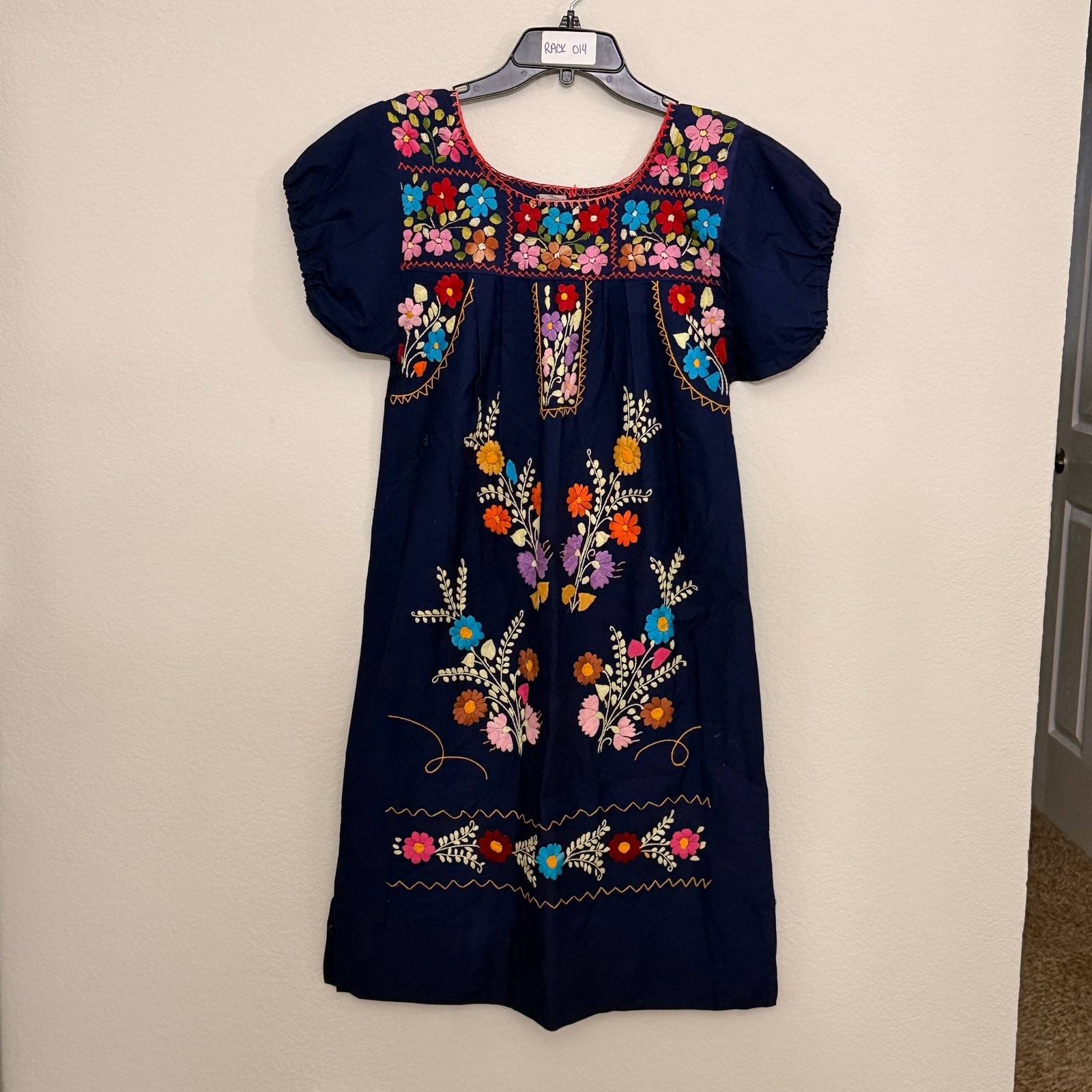 Vintage 1970’s Colorful Navy Mexican Huipil Style Dress / ML