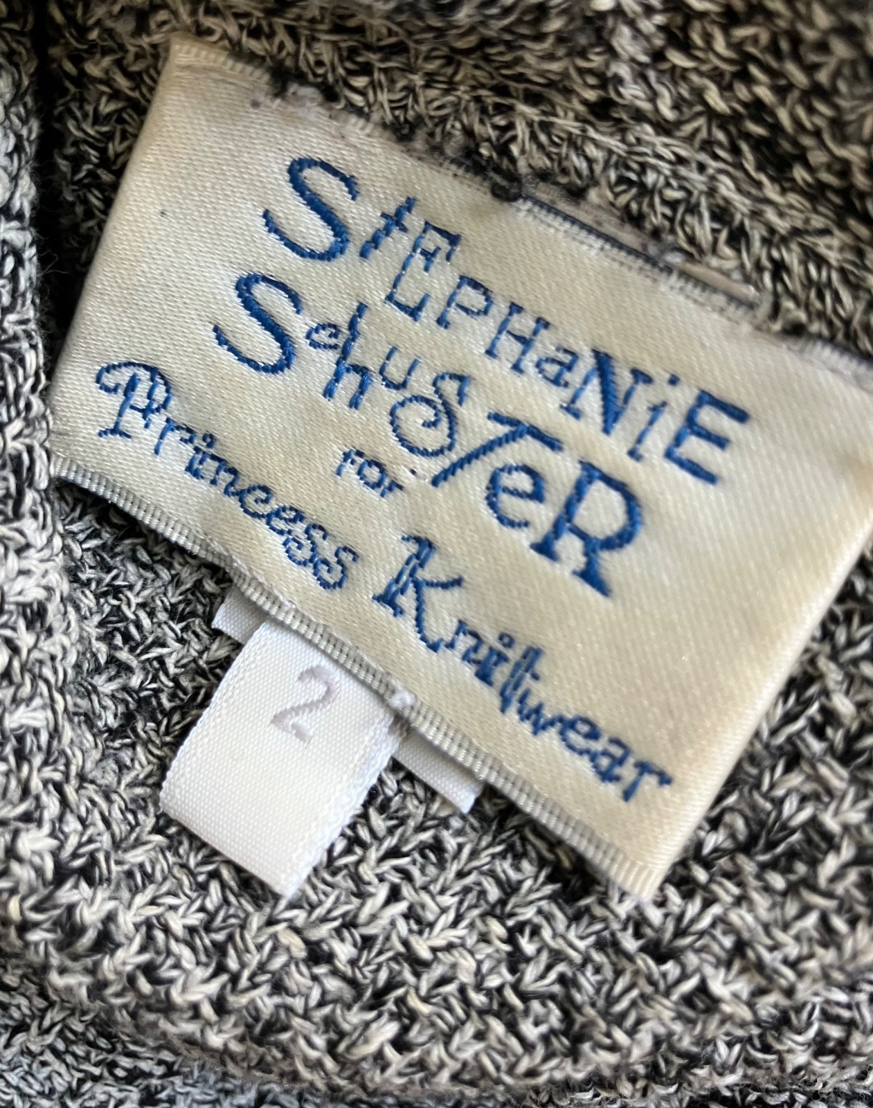 VTG 90s STEPHANIE SCHUSTER GRAY SHAWL COLLAR PULLOVER SWEATER COTTON TUNIC EUC 2