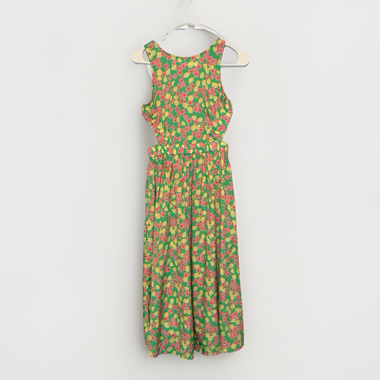 Vintage Mod Floral Cutout Waist Midi Dress Retro Garden Party Spring Cottagecore