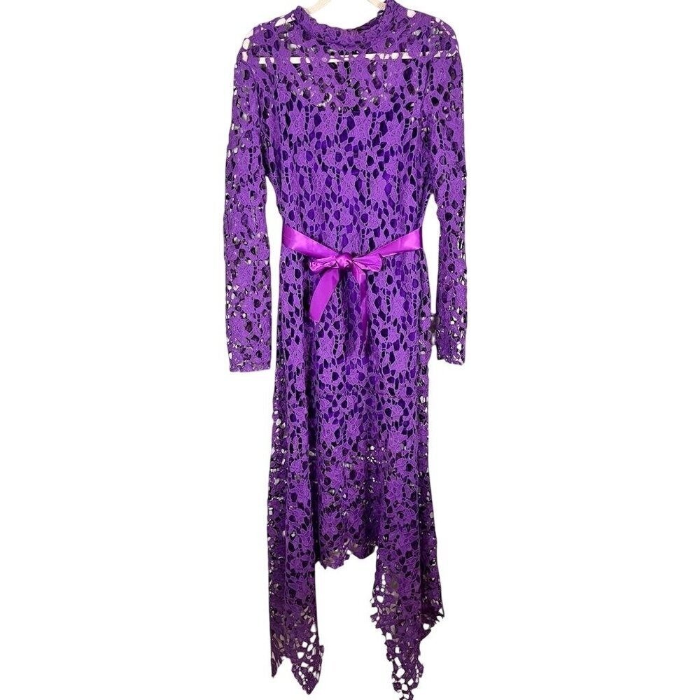 Retro Floral Lace Maxi Dress L Purple Sheer Boho Indie Folk Hippie Romance Chic
