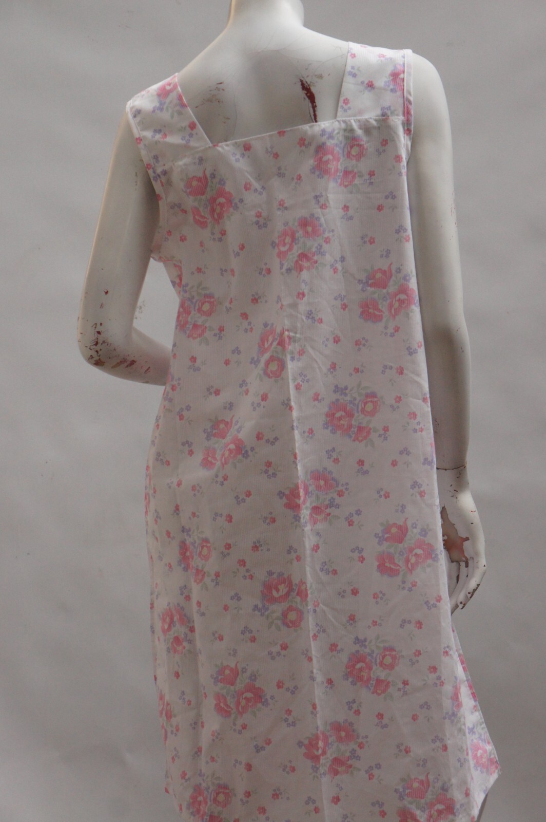 Vintage 60s Floral Nightgown Dress Medium Woven Cotton Blend Mid Century 1960s