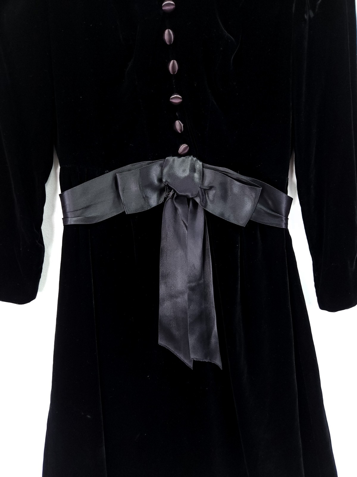 Joanna Nelson Vintage Black Velvet Dress Size Small Satin Bow Midi Party Formal