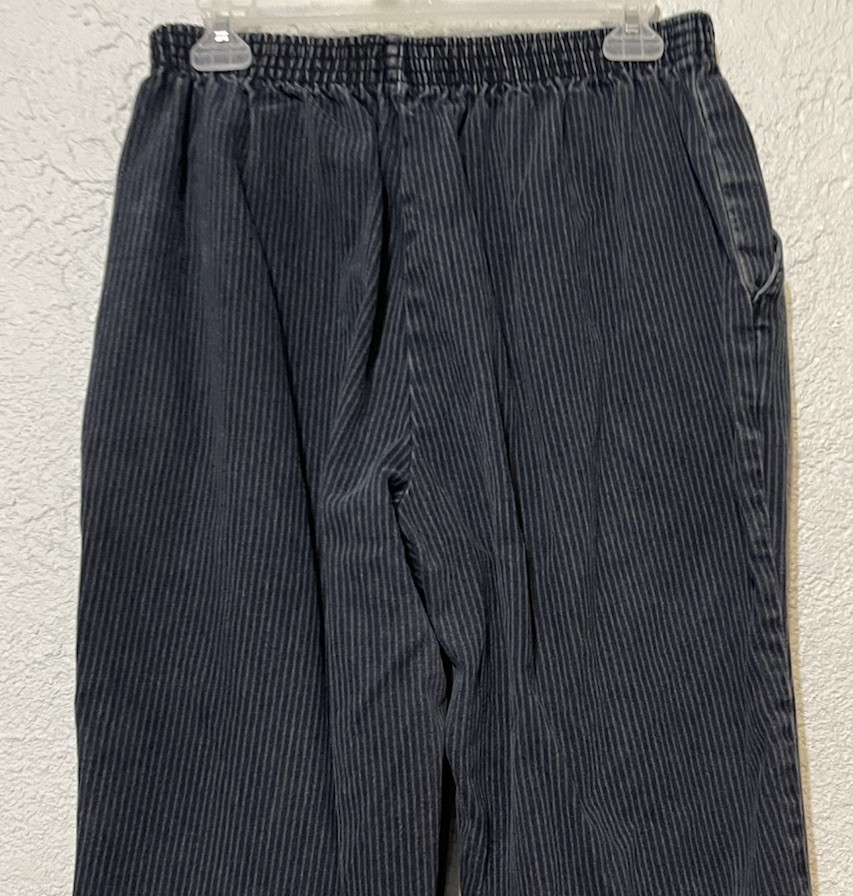 Chic Vtg Petite Size 4P Pinstriped Jean Pull On Blue Pants Elastic Waist 26×26.5