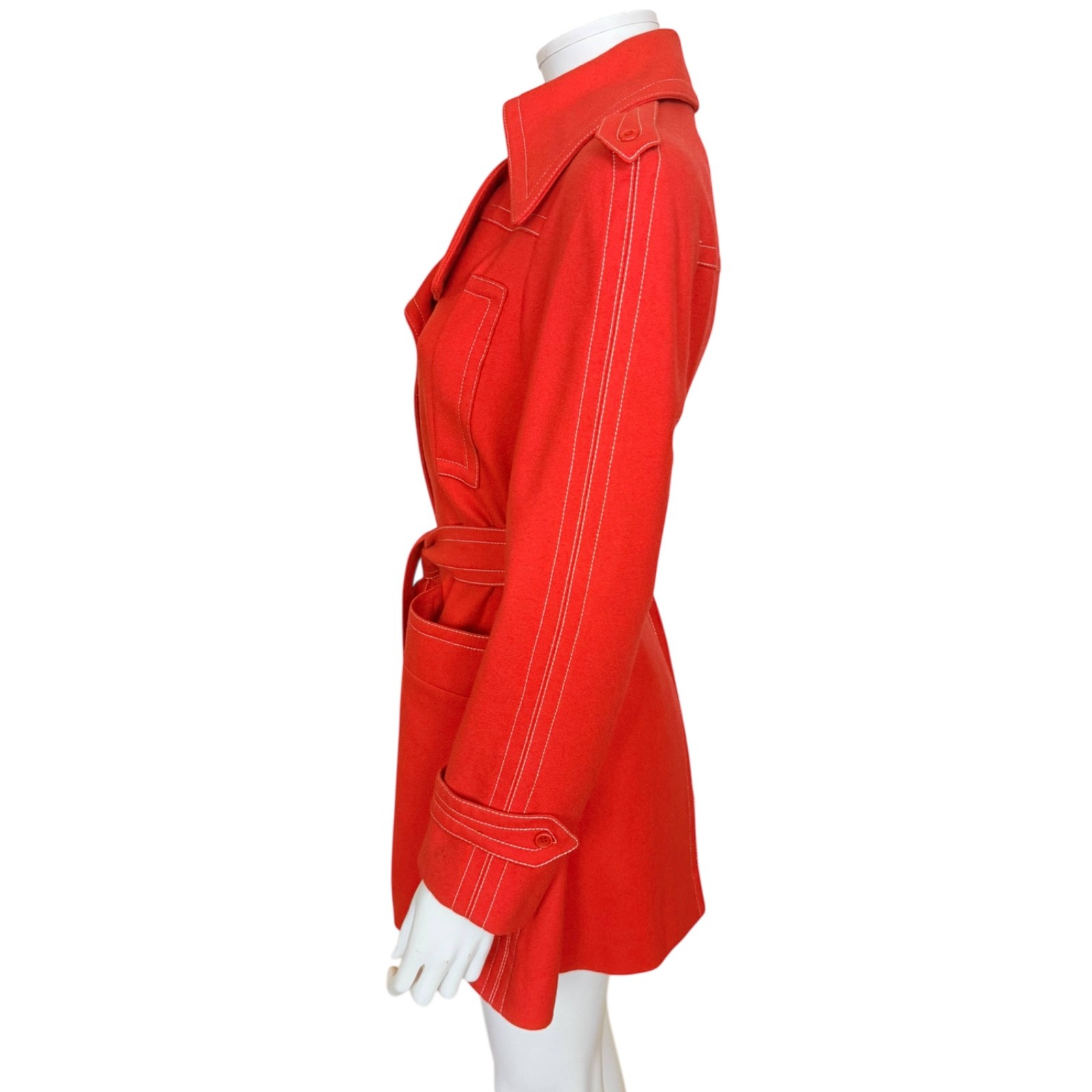 Vintage 1970s Ted Lapidus Paris Red Wool Belted Jacket Exclusive Boutique Design