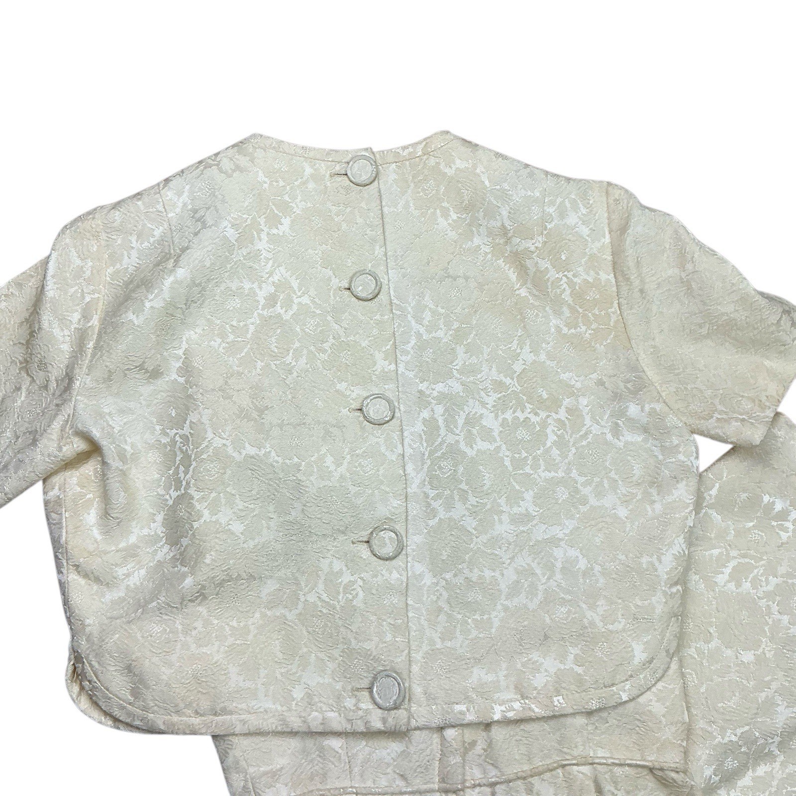 Vintage 1950s Jerry Lurie floral embossed ivory sleeveless dress with jacket