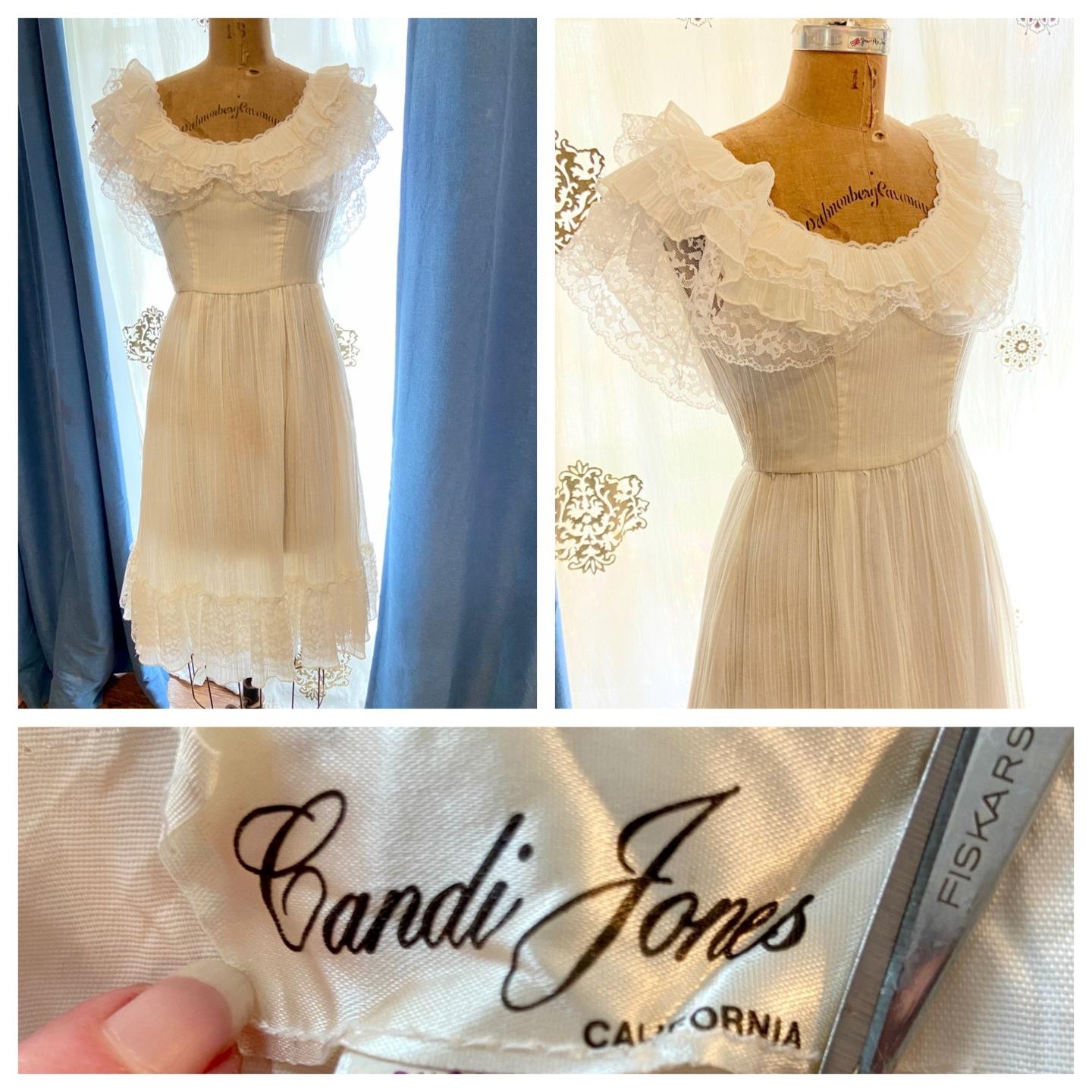 Vintage 70s CANDI JONES CA White Ruffled Lace Gauze Dress Victorian Prairie 5
