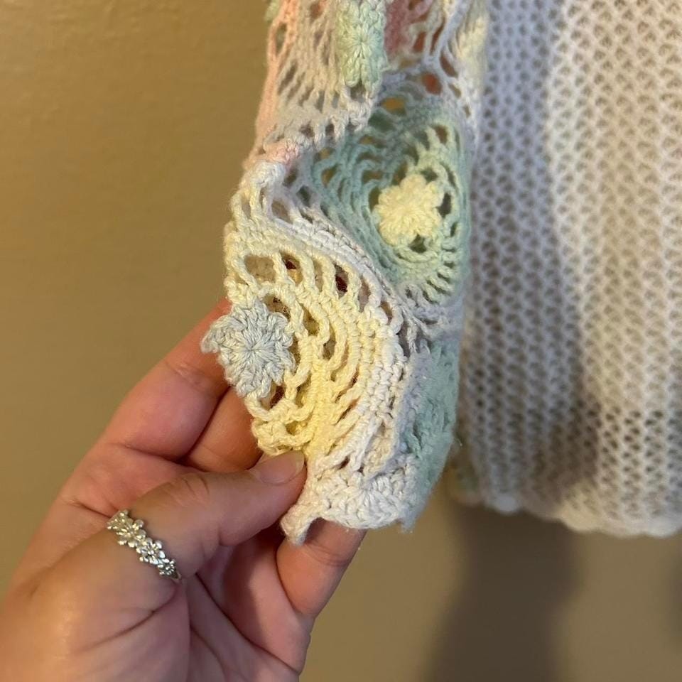Vintage Pastel Crochet Sweater Top XL Sweater Dress Fairy Cotton/Ramie Blend