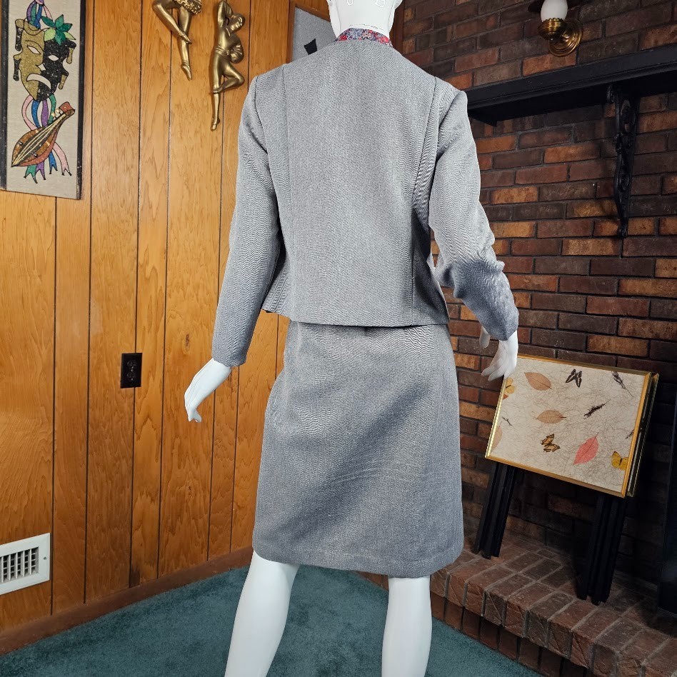 Vtg 80s Pussy Bow Power Suit Paisley Floral Dress w/ Blazer Secretary Dress M