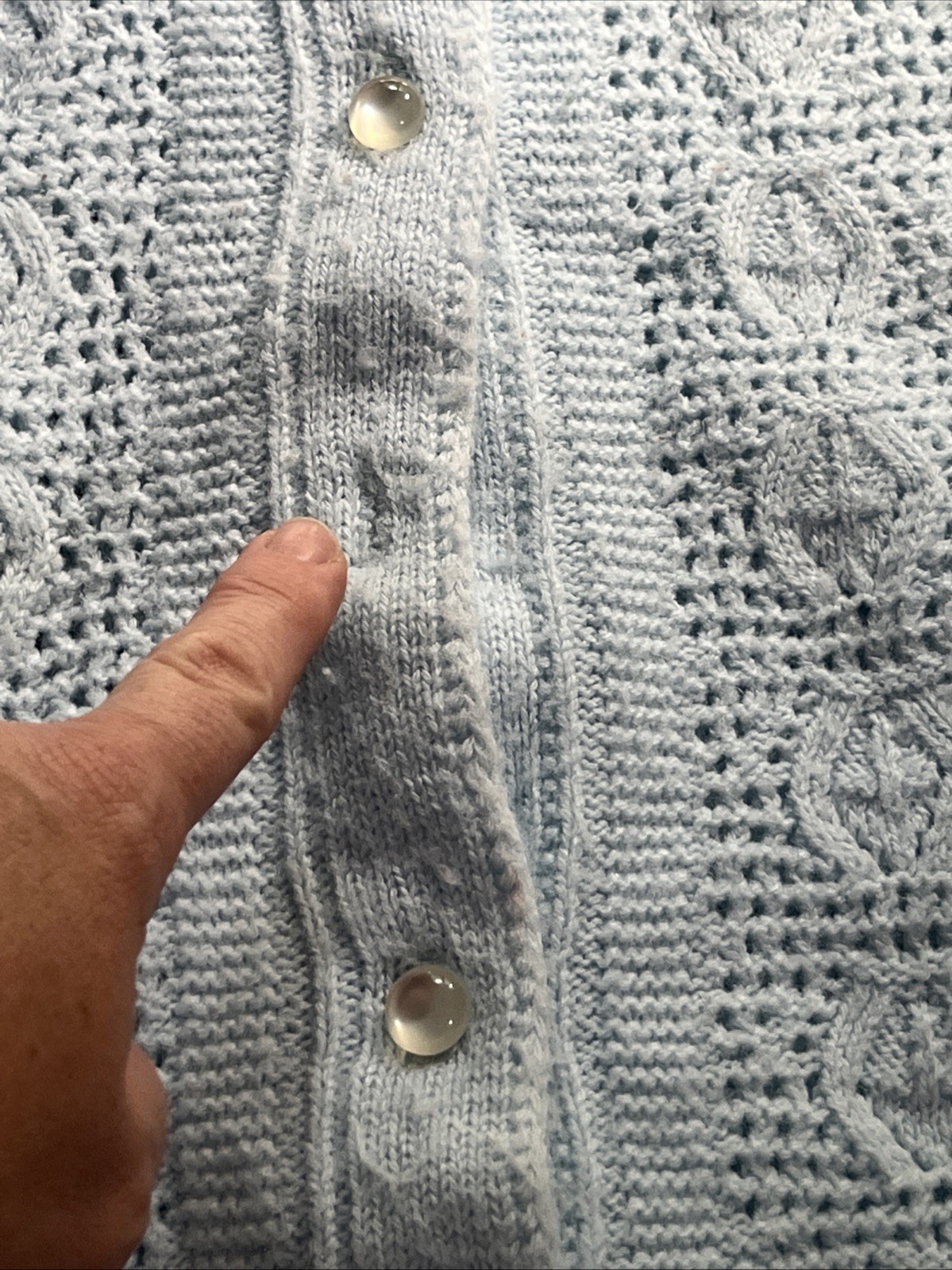 Vtg 60s Billie Jo Cardigan Pointelle Details Light Blue S/M? Grandma Chic