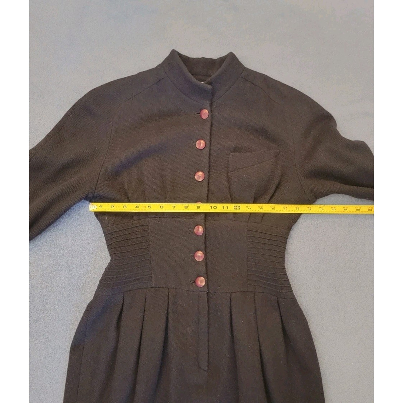 Savanna Vintage 80s Wool Dress S Navy Blue 1940s Style Pencil Wiggle Midi Korean