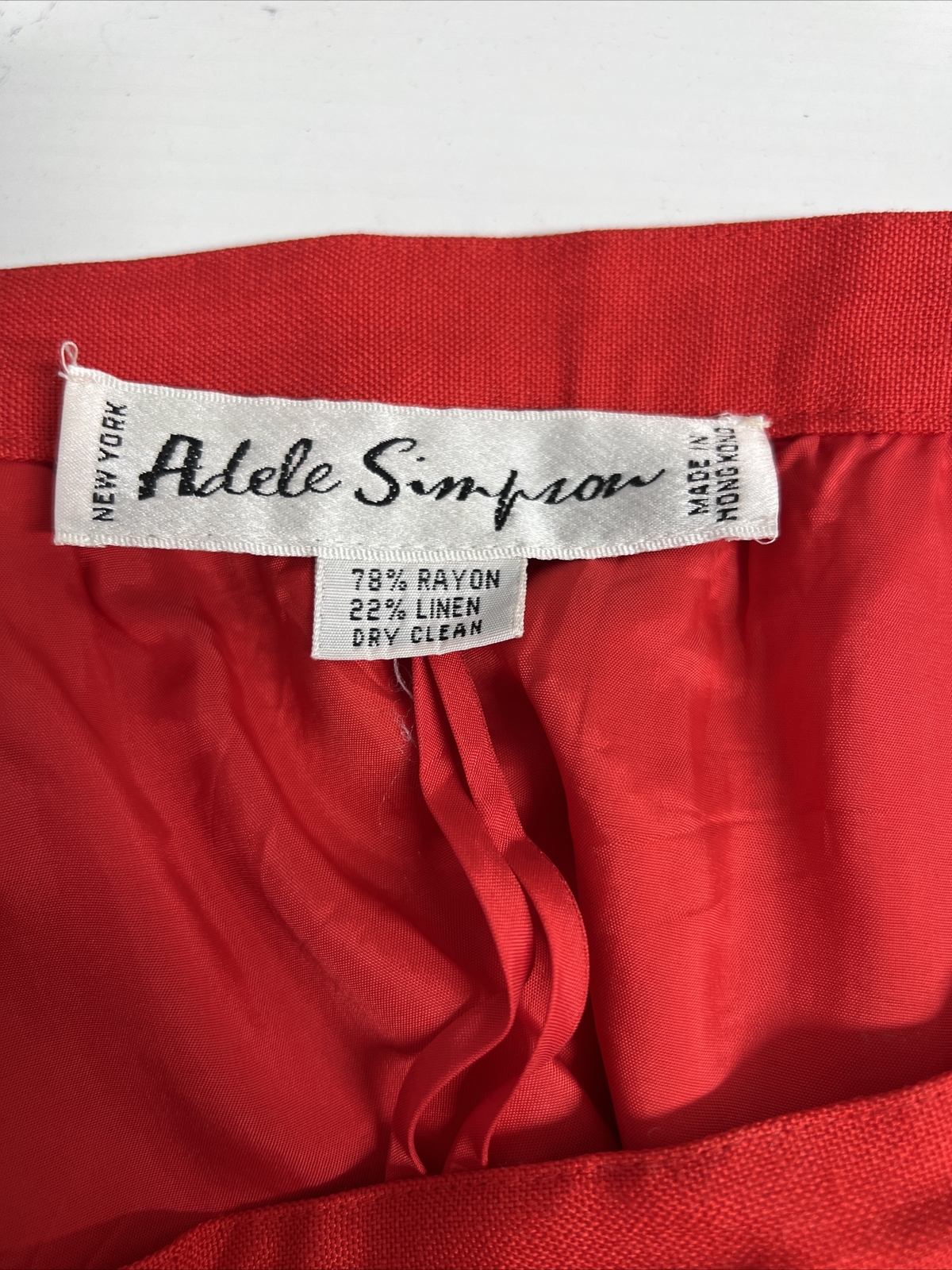 Vintage Adele Simpson Candy Apple Red Linen Blend High Waist Pleated Long Skirt