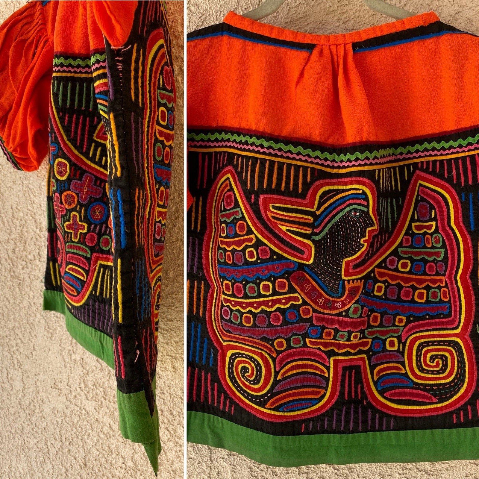 Vintage Kuna Mola Blouse Reverse Applique Winged Figure Panama Folk Art Top