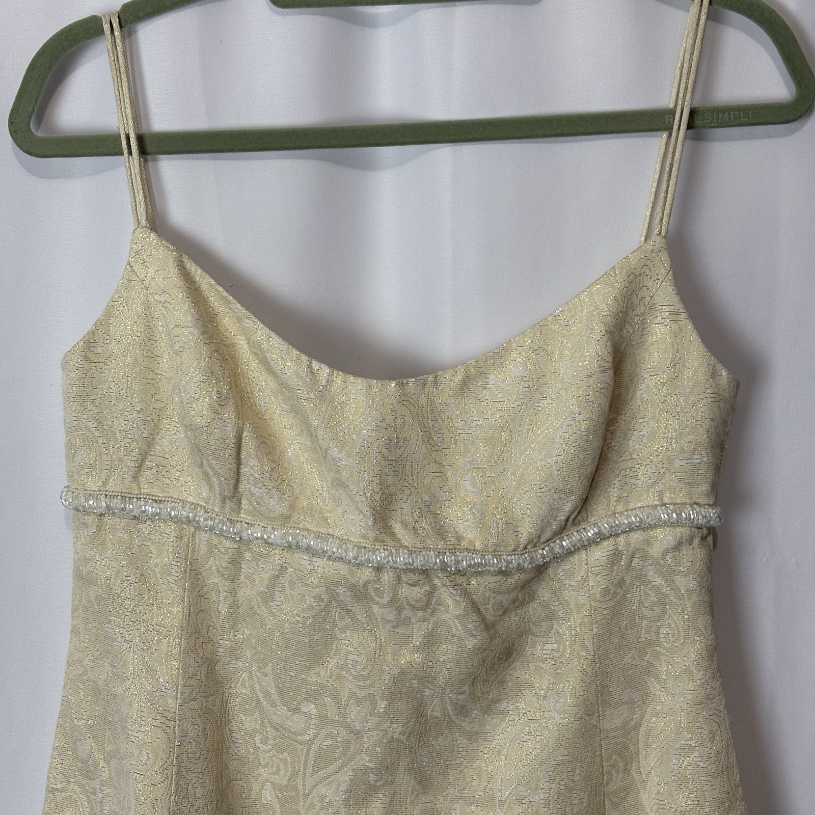 Vintage Badgley Mishka 90’s Y2K Cocktail Dress Cream White Gold Brocade Size 6