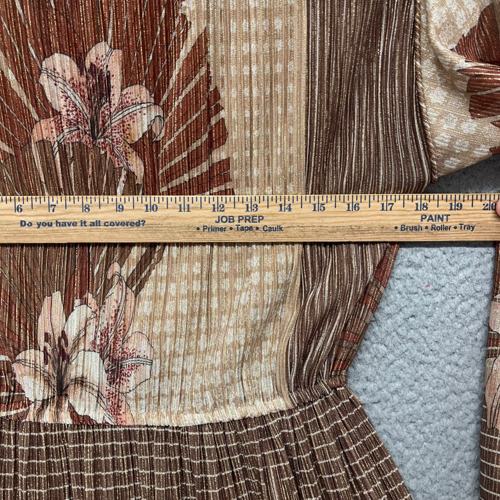 Vintage Dress Womens M Metallic Gold Floral Miss Carol Long Sleeve Classy 60’s