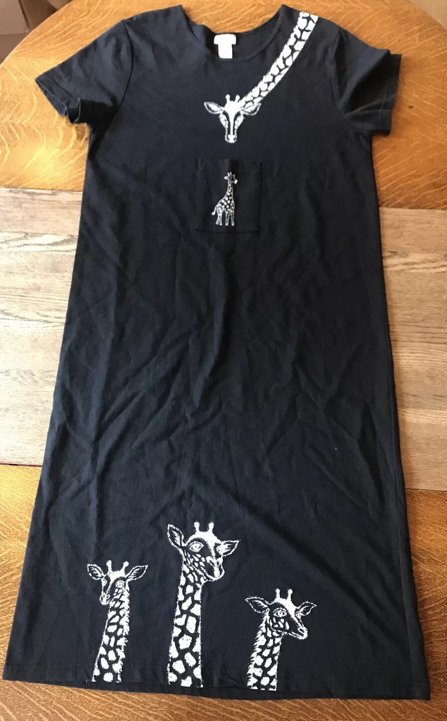 VTG 1990’s CITÉ Maxi Dress Short Sleeve Giraffes Safari Black Pocket Size Medium