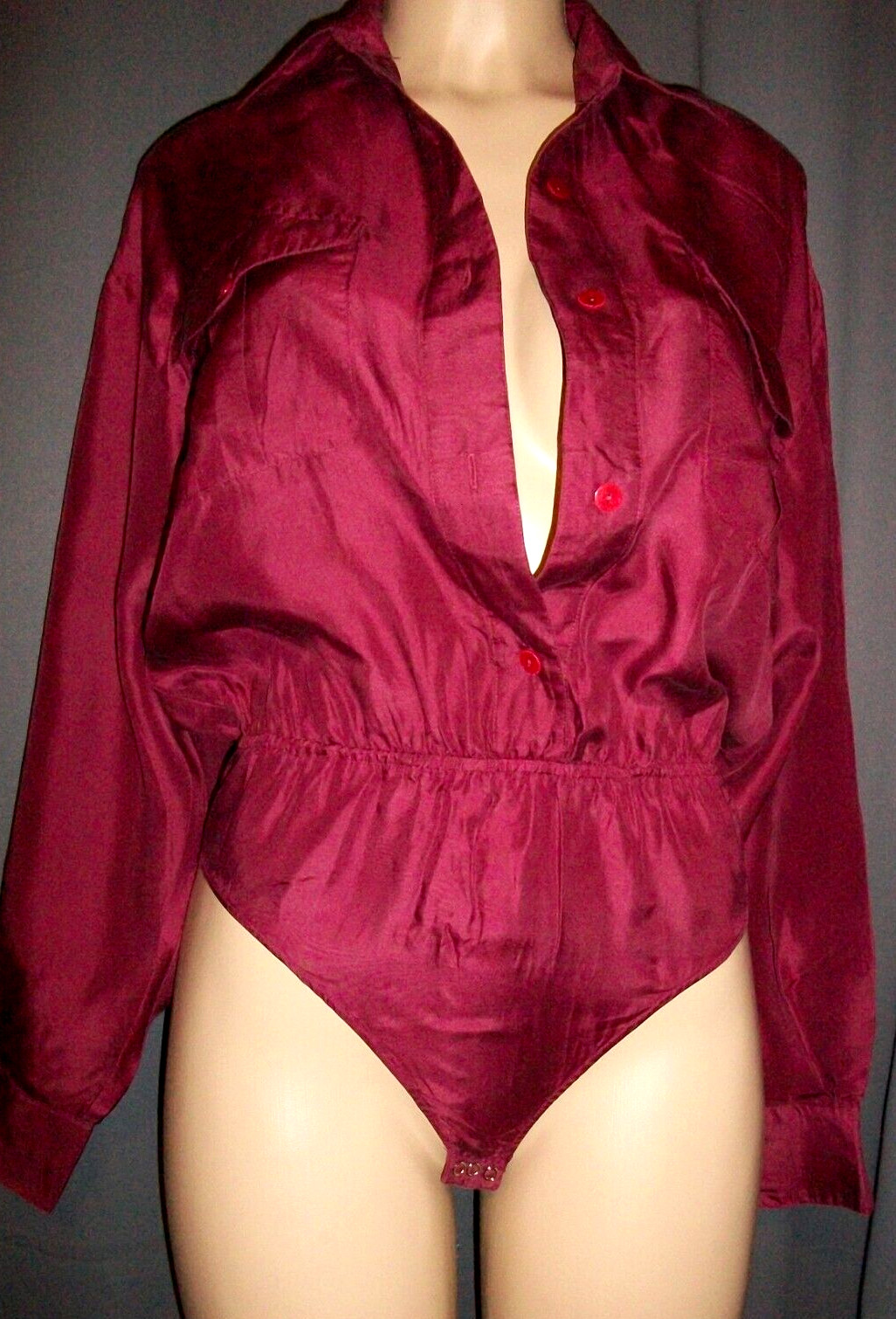 Vtg Who’s There Bodysuit One Piece Silk Shirt Top S