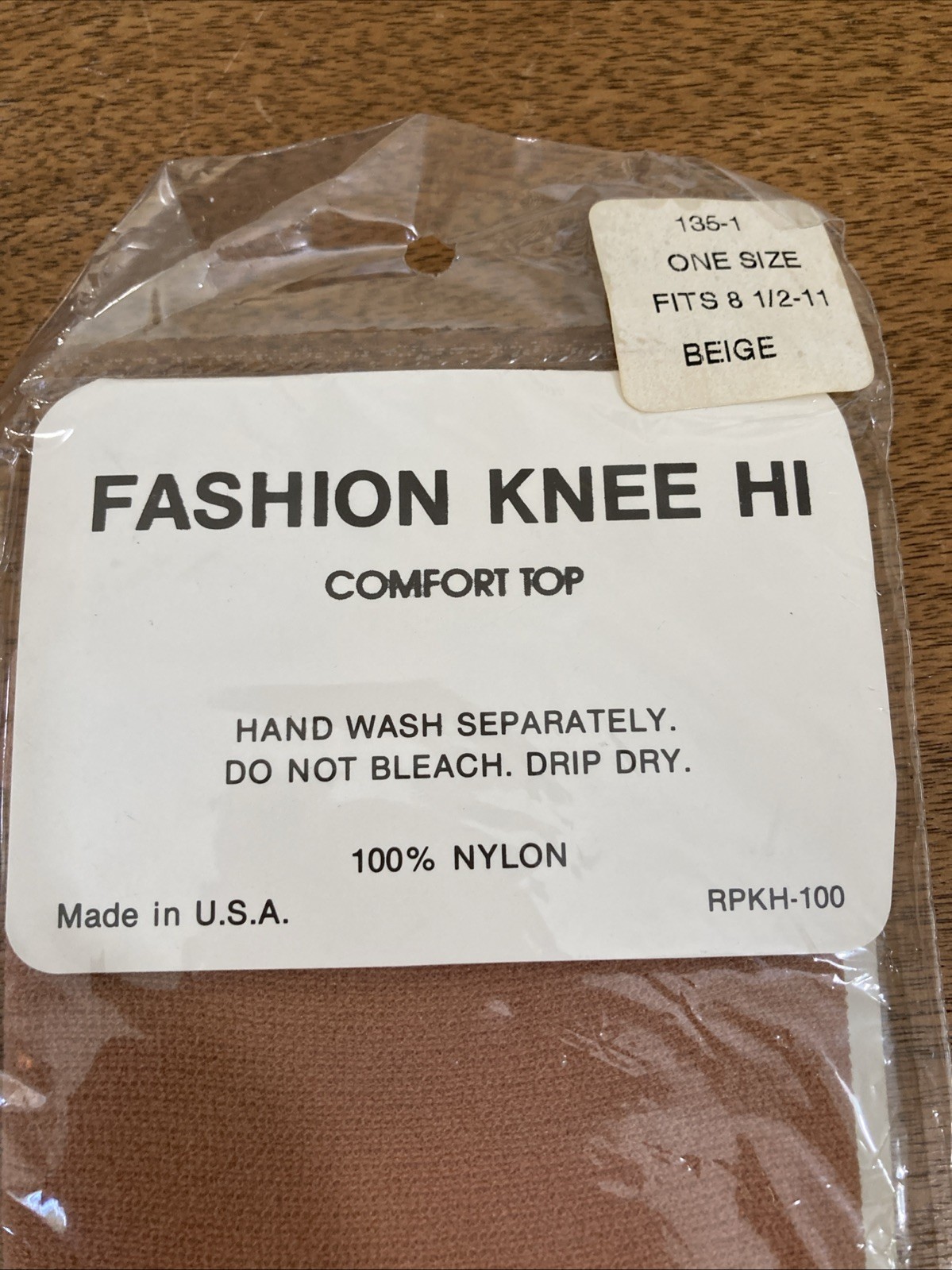 VTG 1970s Fashion Knee High Stockings Sheer Nylon Comfort Top Beige Nude NOS