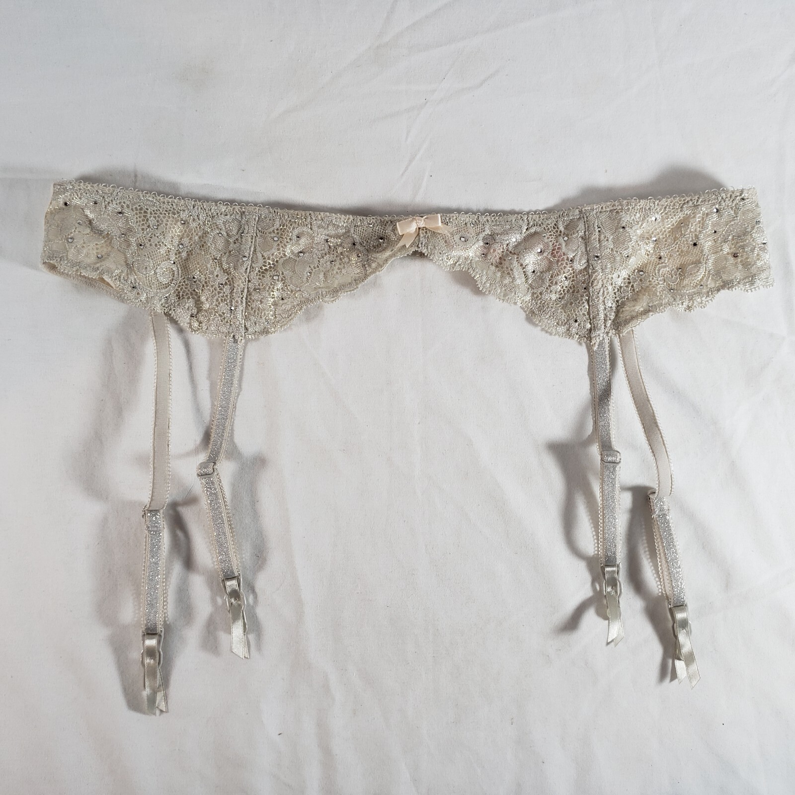Victoria’s Secret Dream Angels Garter Belt M/L Ivory Silver Rhinestone Bling