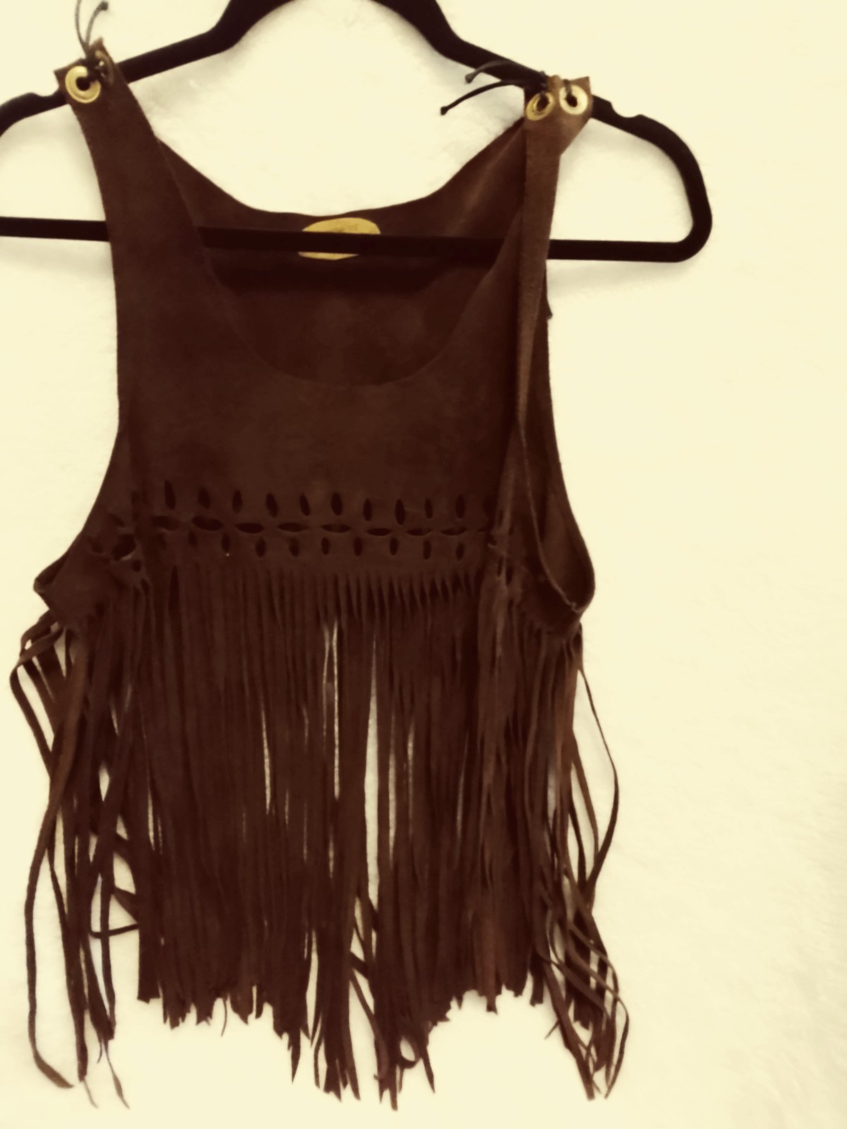 James Rhodes vtg brown suede leather fringed vest See notes-Hippy, western, BOHO