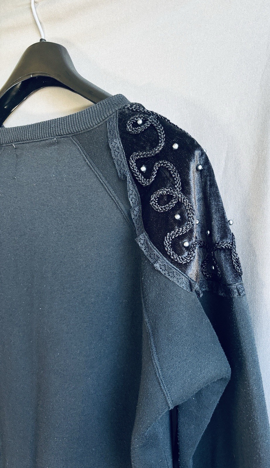 VTG 90s MARCY’ N ME Appliqué Unique Sweatshirt Pullover Artsy BLACK Sz LARGE