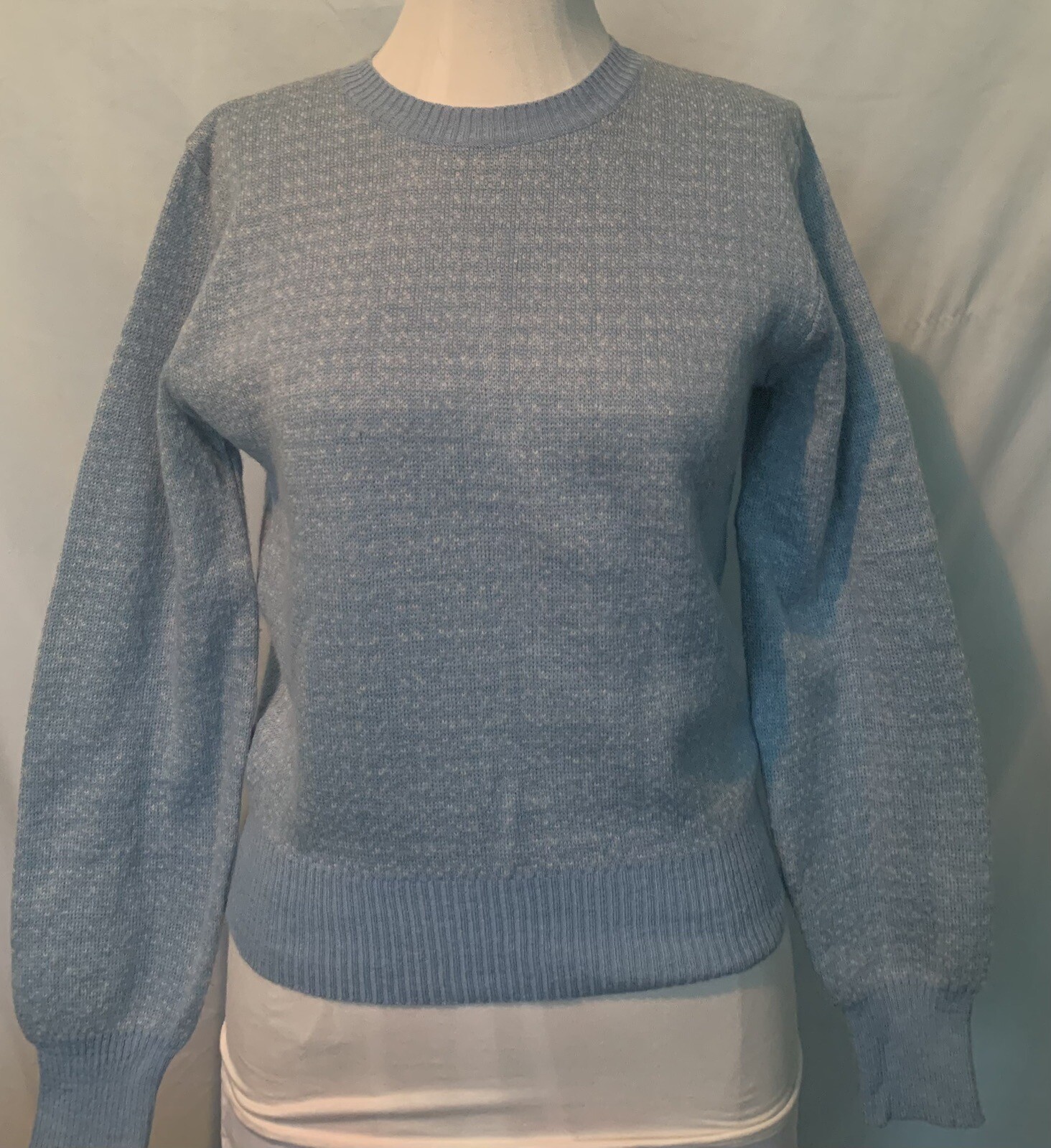 GENESIS Vintage 1970s Hand Knit – Long Sleeve – Blue- Acrylic Sweater – Size: M