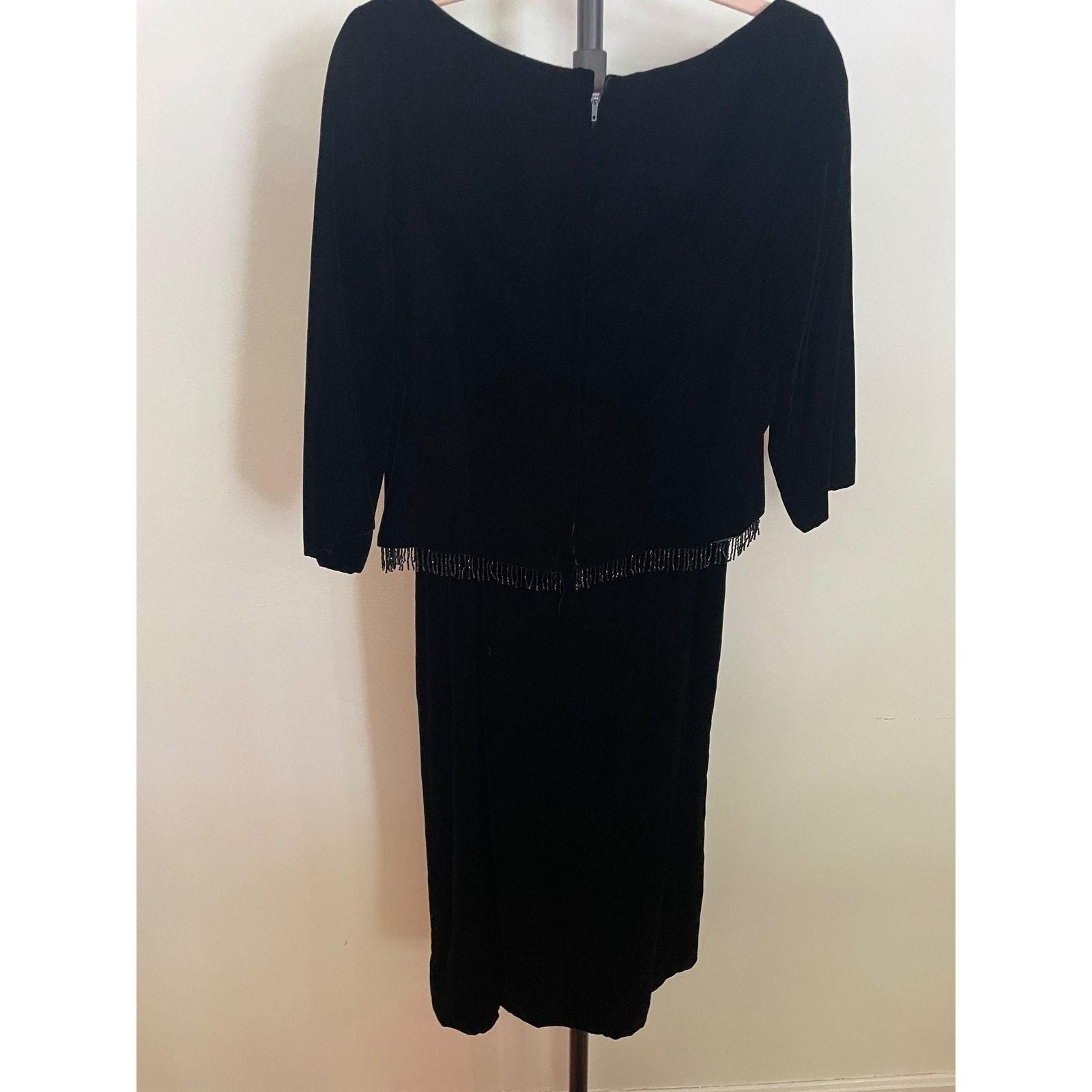 Vintage Black Velvet Dress Cocktail Beaded Best & Co Fifth Ave Small 60s