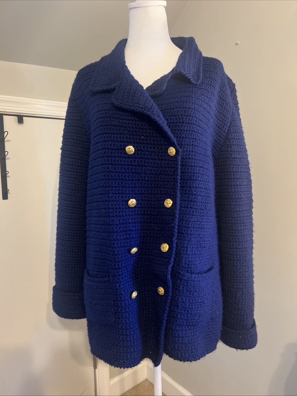 Vintage Hand knit Sailor Nautical Sweater Women’s Blue 100% Wool 1970’s