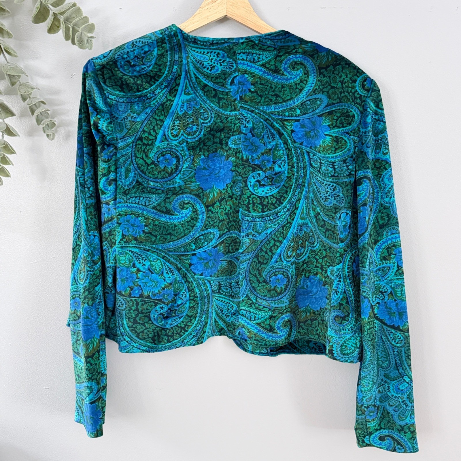 Vtg Jacket Artsy Paisley Velvet Handmade Cropped Peacock Boho 70s 80s Teal Blue