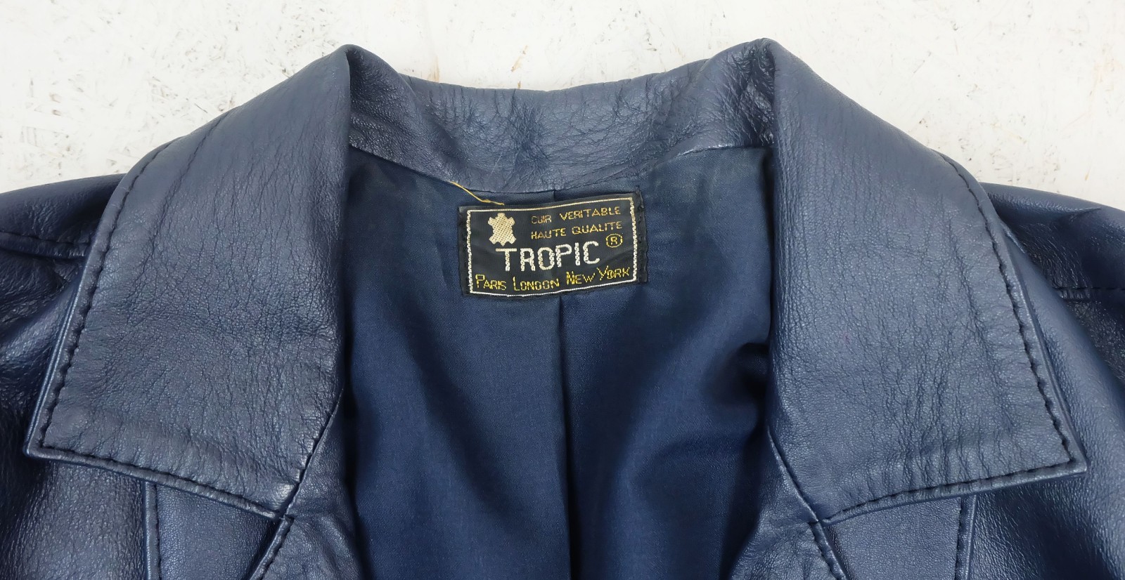 80s true vintage LEATHER JACKET blue oversized cut wide sleeves size S/M