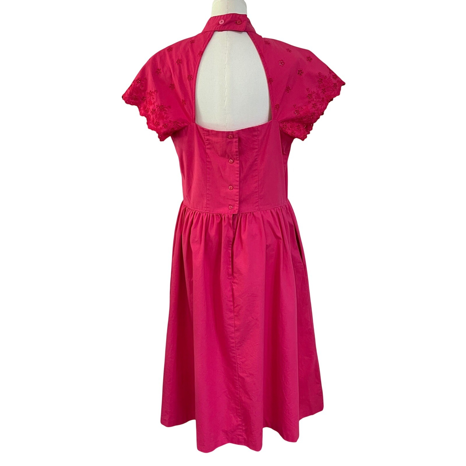 Vintage Impromptu Pink Cotton Midi Dress Eyelet Sleeve Open Back Size 14