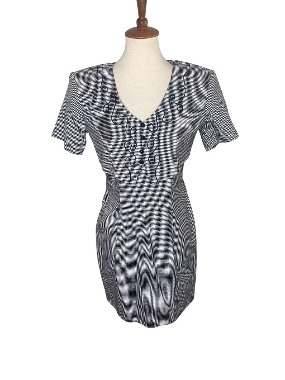 Vintage 90s Black And White Houndstooth Mini Dress. Size 5