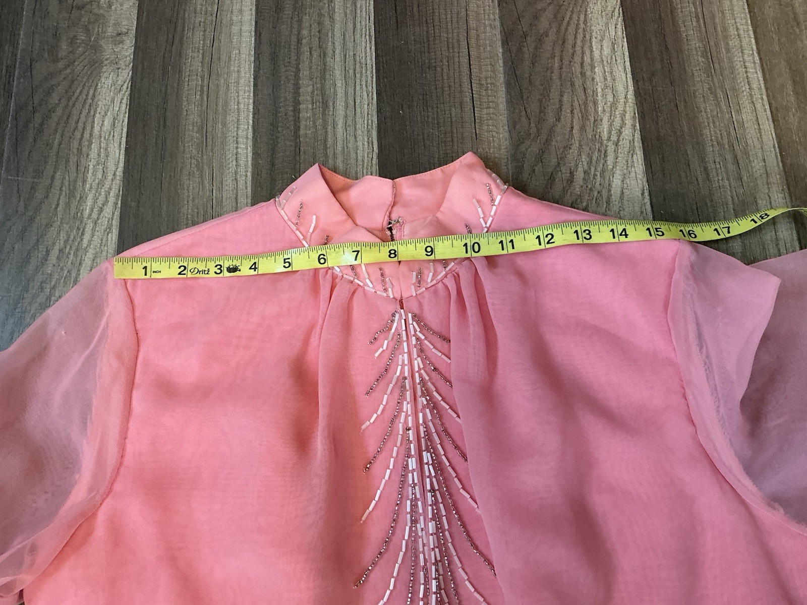VTG 70’s Elgin Maxi Gown Dress Pink Chiffon Beadwork 5 Victorian Regencycore USA