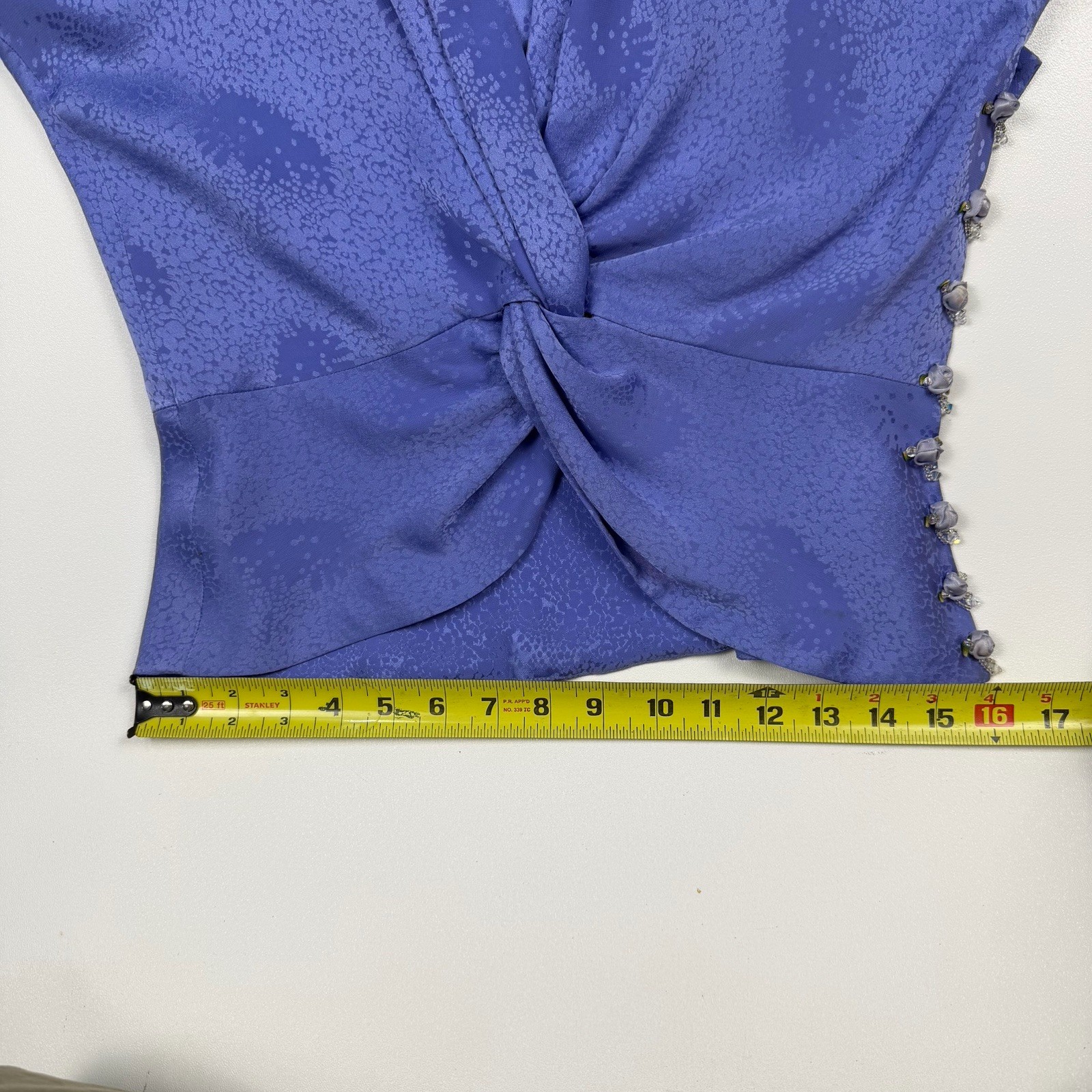 Carol Peretz Blue Silk Floral Rose Bead Skirt 2 Pc Rouche Blouse Dress Sz 8 VTG