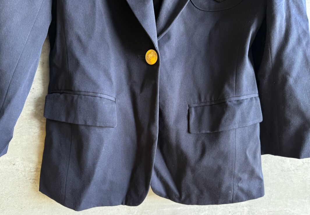 Vintage Classiques Petites Navy Blue Wool Crest Blazer Size S Made in Japan