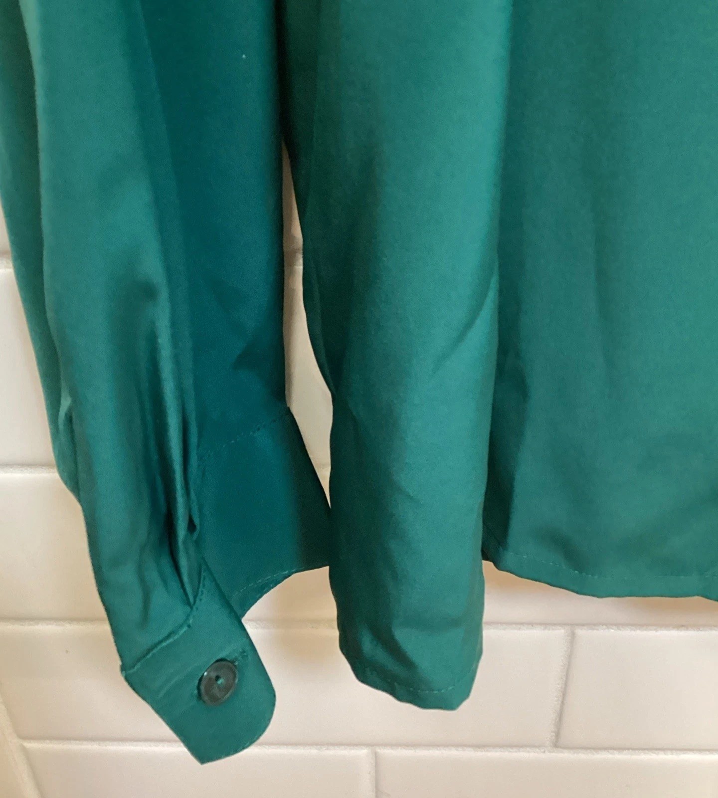 Womens Vintage Emerald Hunter Green Dress Blouse Sz 14 Elegant Pleated Cowl Neck