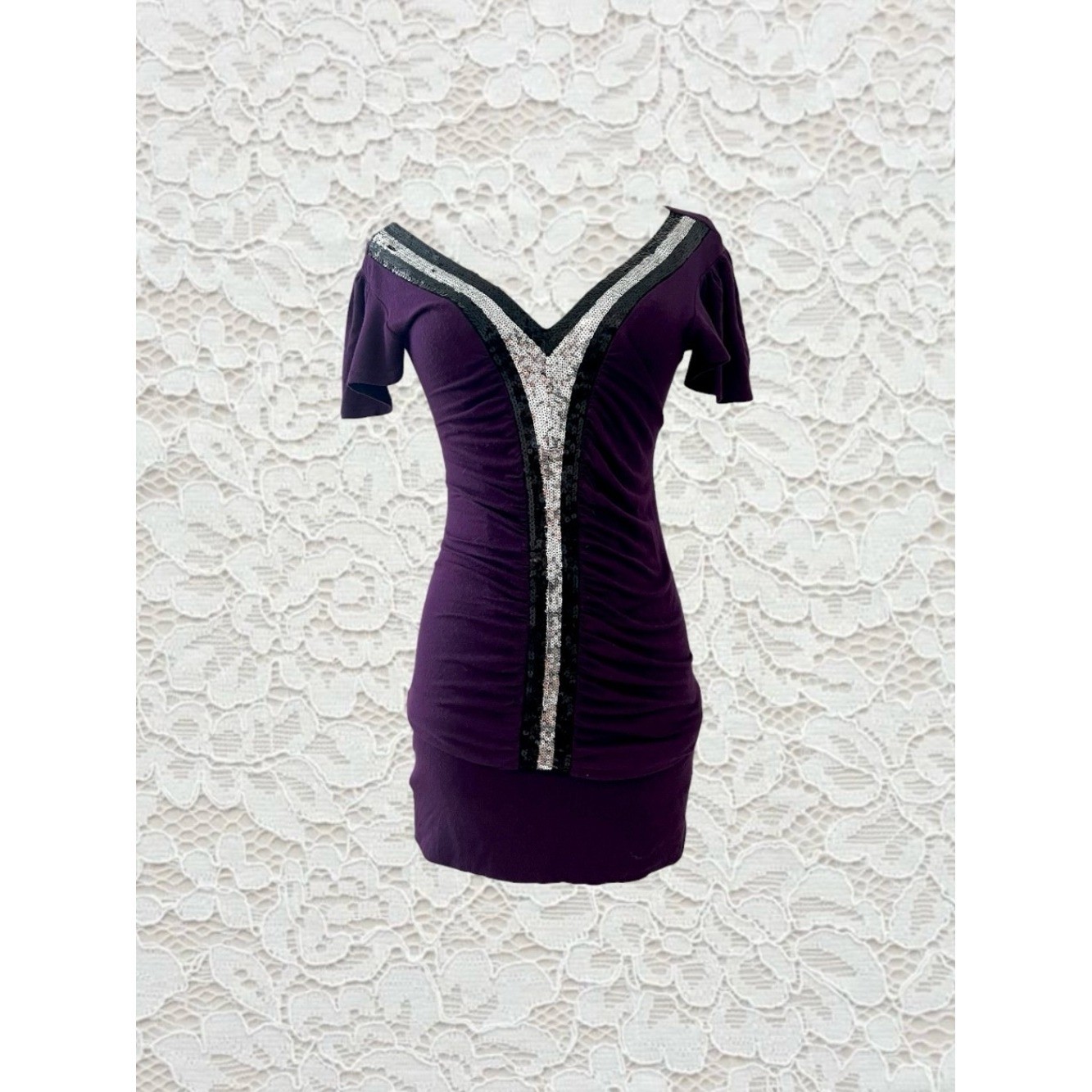 vintage y2k indie sleaze purple sequin v-neck mini dress
