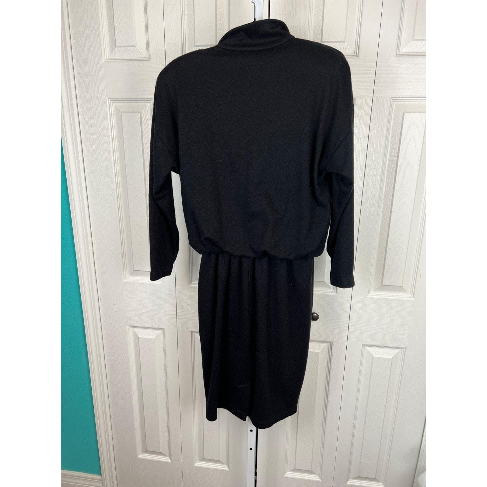Virgo II Terry Knit Zip Dress Vintage Minimalist Quiet Luxury Black Size 8
