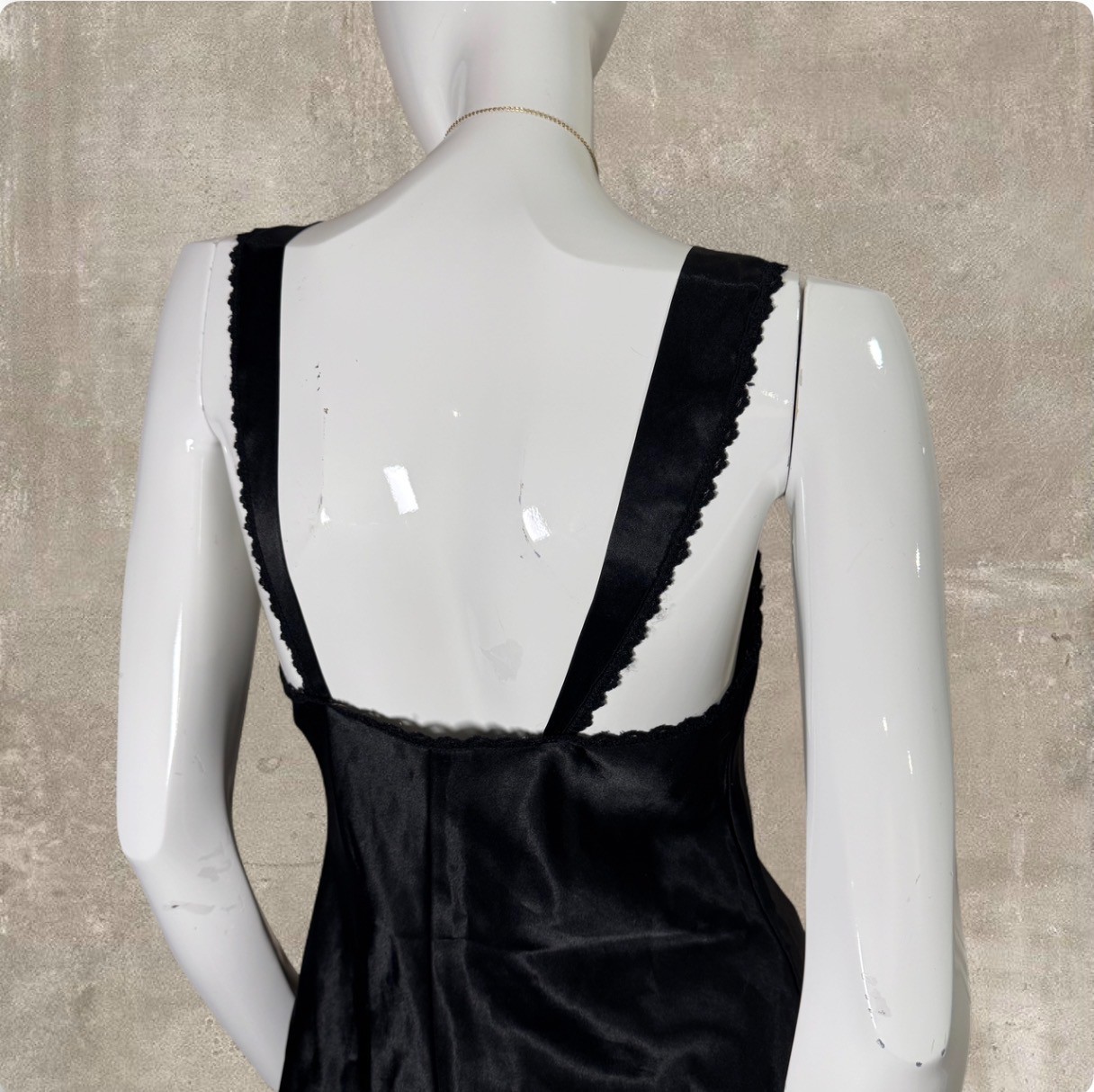 Vintage 90s Black Satin Slip Dress Made in USA Lace Lingerie Mini Medium