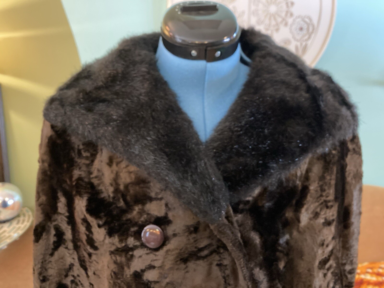 Vintage Mar-Del by Rice Brown Collared Faux Fur Cape Coat 1960’s Poncho MCM