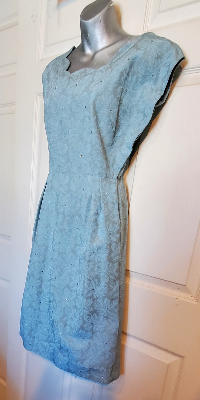 Vintage 50s Blue Silver Dress Matching Jacket Misses by Martha Manning B38 2 Pc.