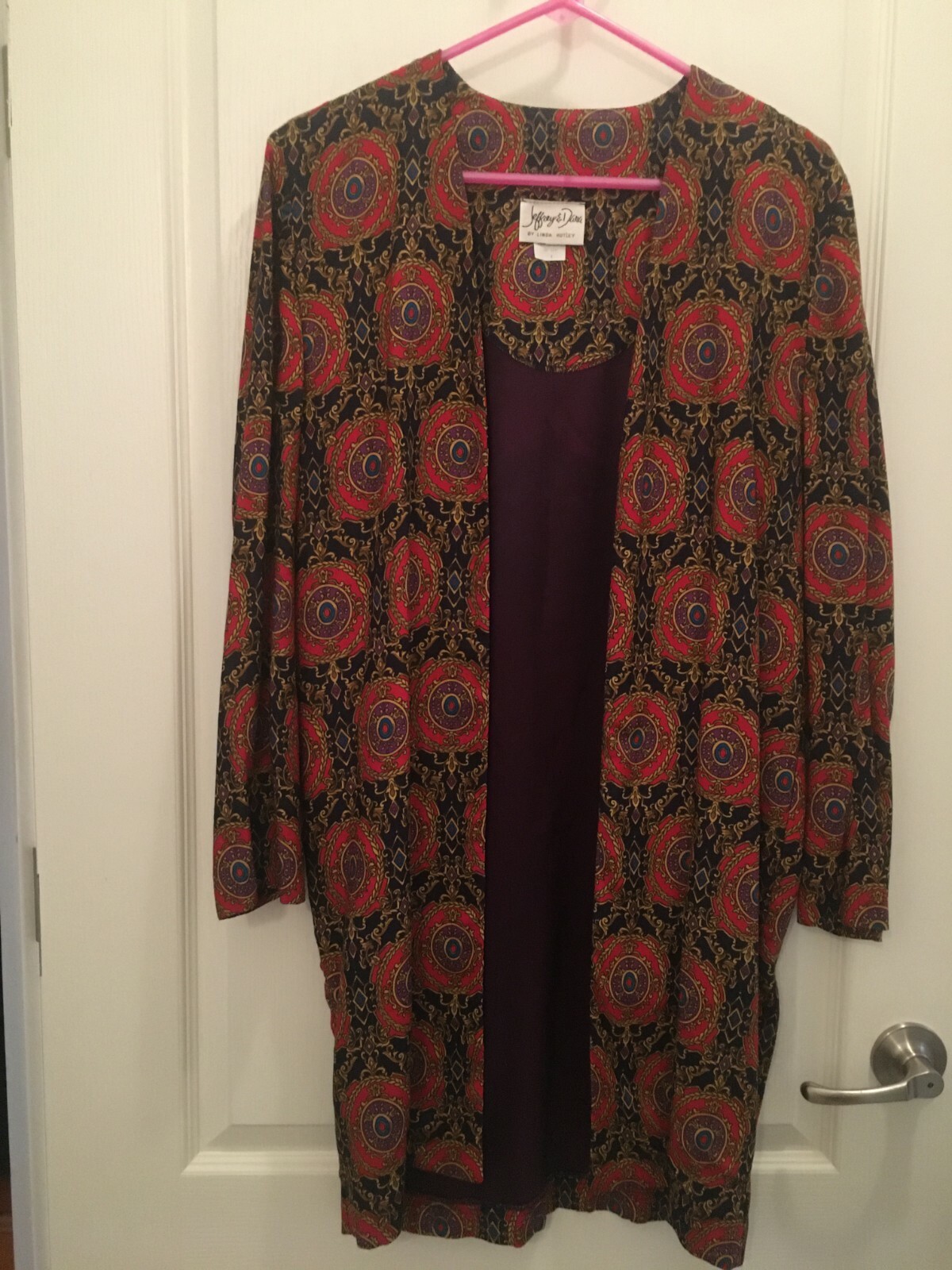 VTG Jeffery & Dara by Linda Hutley Open Front Long Fall Blazer Coat Size 6 FLAW