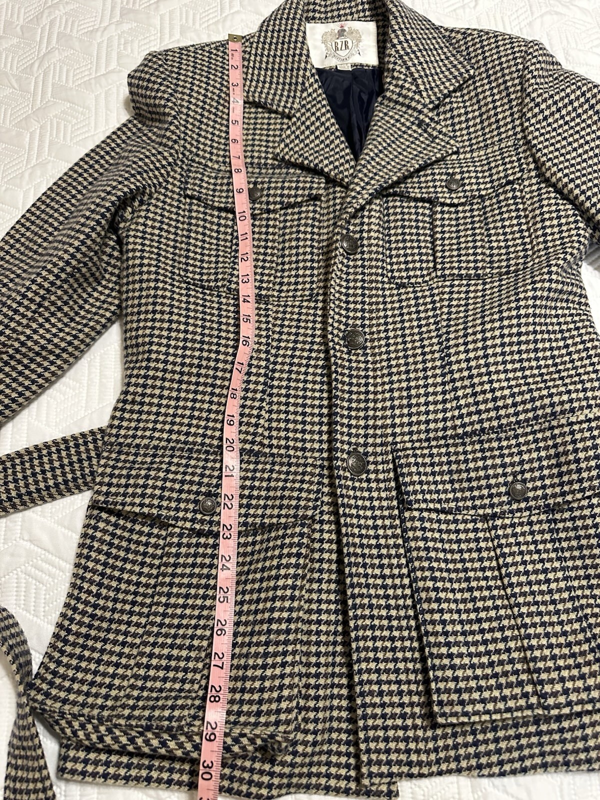 R.Z.R. Weatherwise Vtg Houndstooth Belted Blazer Jacket Quiet Luxury Career EUC