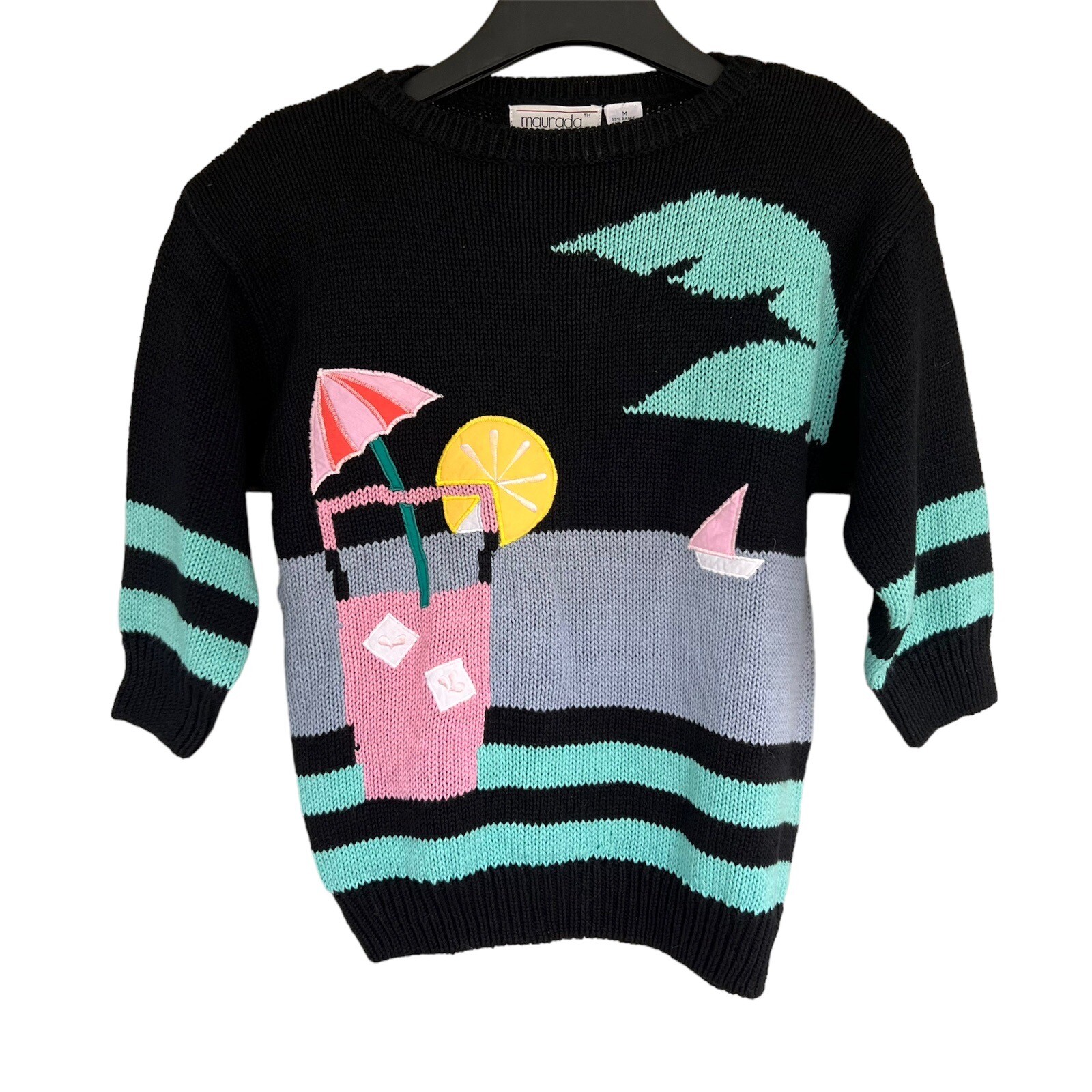 Vintage Maurada Knit Sweater with Lemonade Beach Theme Size Medium