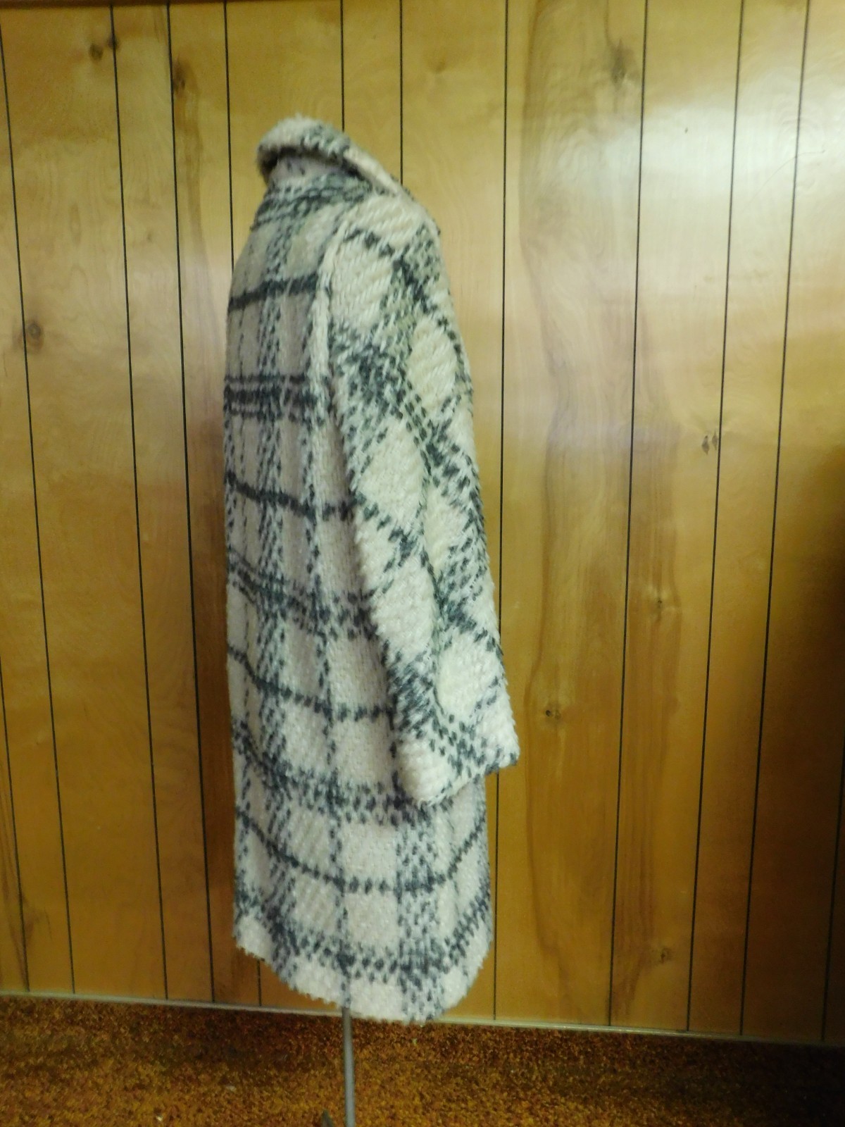 Vintage Mar Del By Rice Cream Gray Plaid Coat 43″ Bust