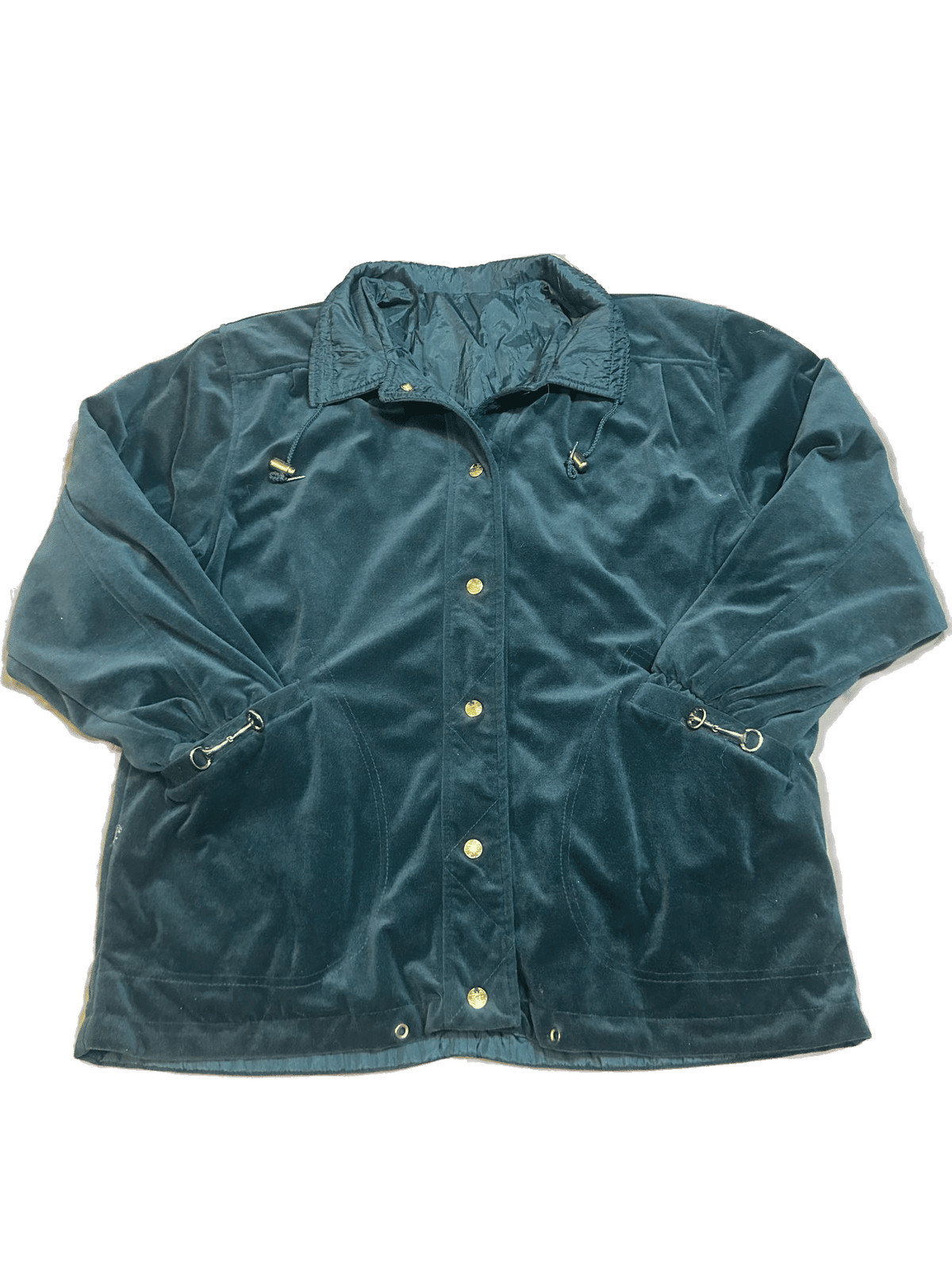 Vtg CurrentSeen Womens Reversible Jacket Size M Teal Green Gold Y2K Velour Nylon