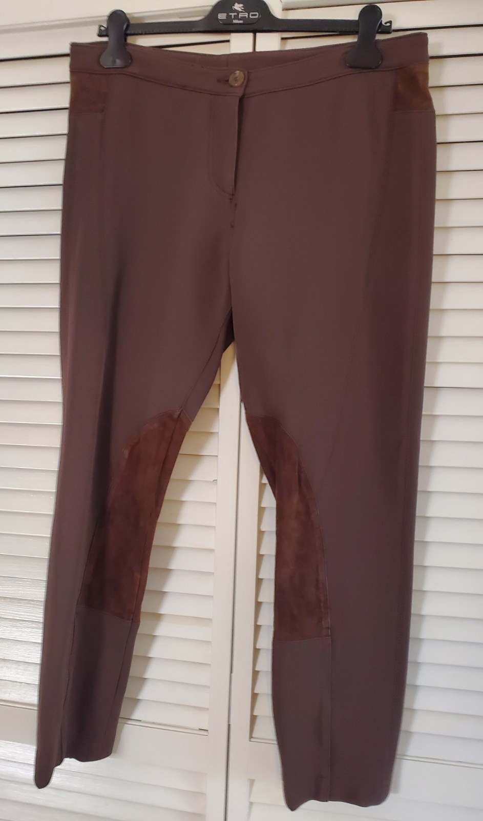 2000s Vintage ETRO Equestrian Jodphur Brown Leather Patch Skinny Pants IT 48 XL