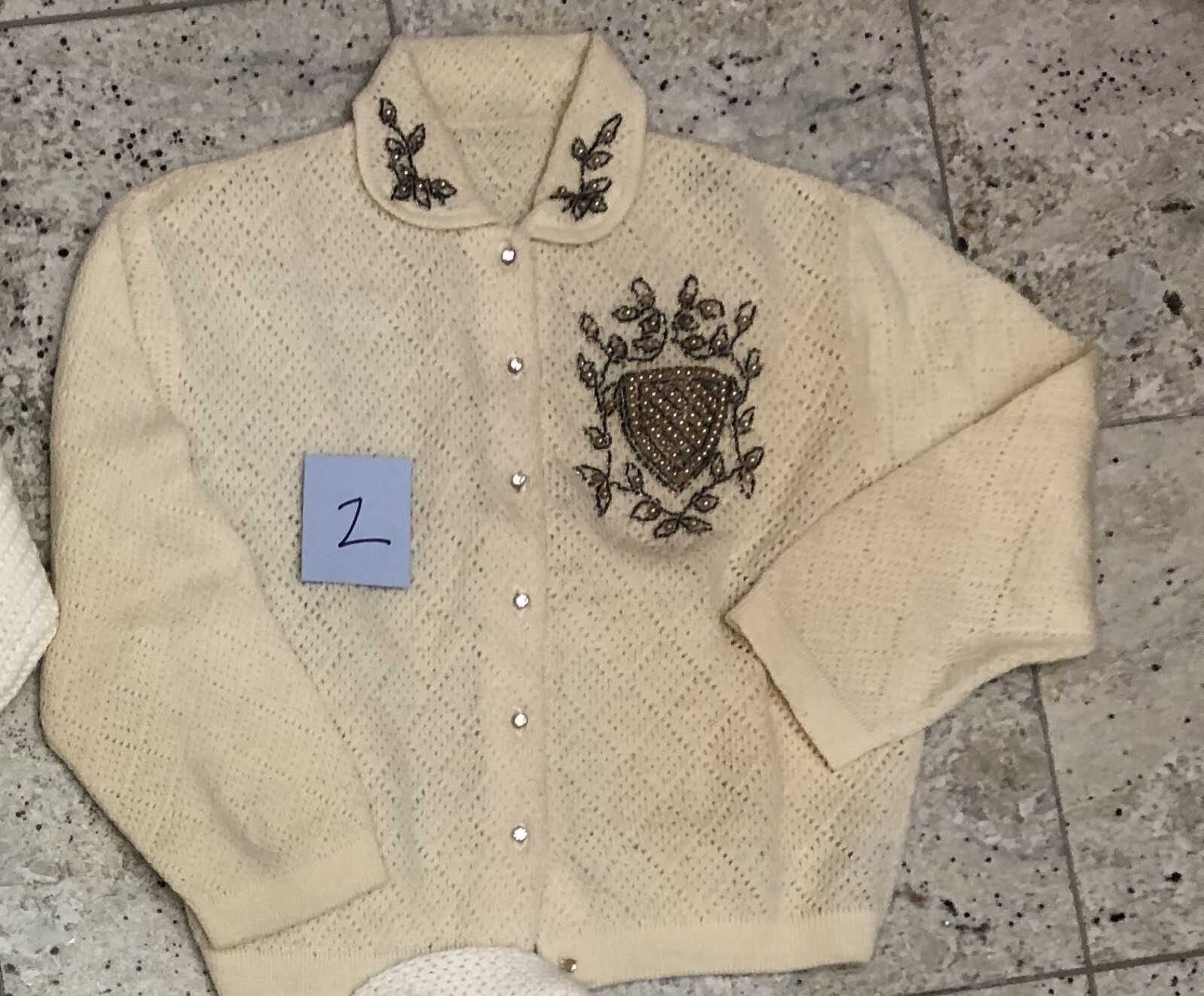 Vintage 1950’s 100% virgin wool knit cardigan jewels sweater Small figure waist
