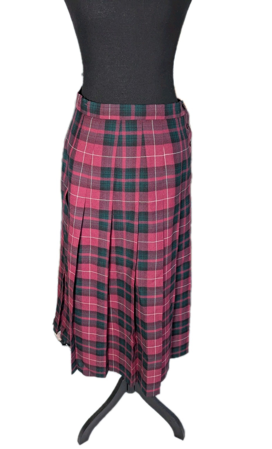 VTG Dean’s Of Scotland Women’s Red/Green Tartan Plaid Pleated Midi Skirt 28″x32″