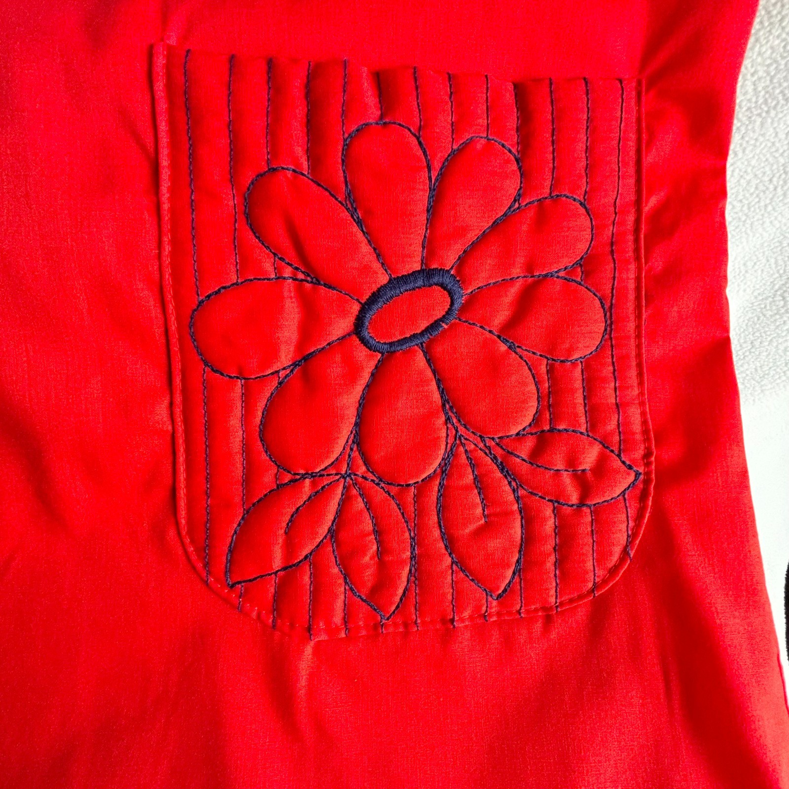 Vintage 1960s Springmaid Red Housecoat Dress Embroidered Pockets NOS NWT