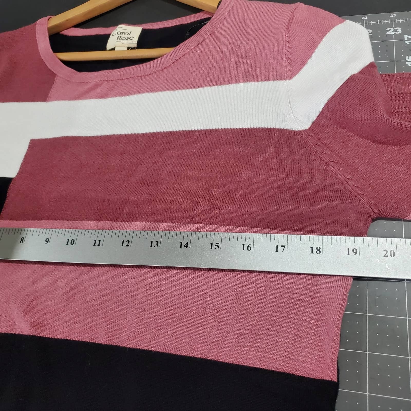 Vintage Carol Rose Blouse Womens Large Pink Black Color Block Stretch Soft 90s